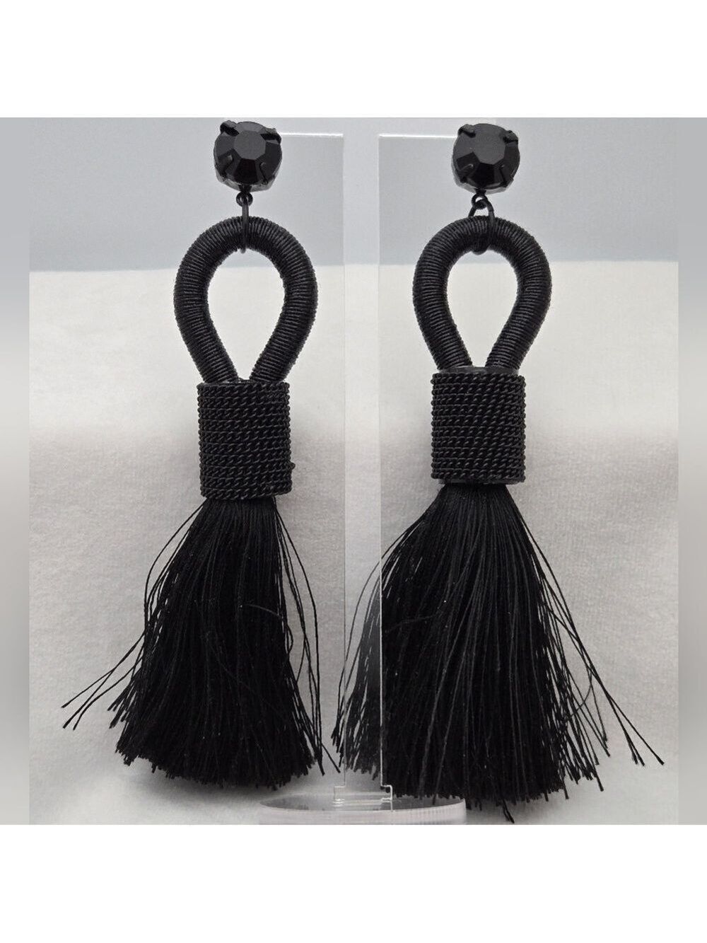 ✨2/$10✨ H&M Black Tassel Fringe Large Statement Dangle Earrings 4.5”